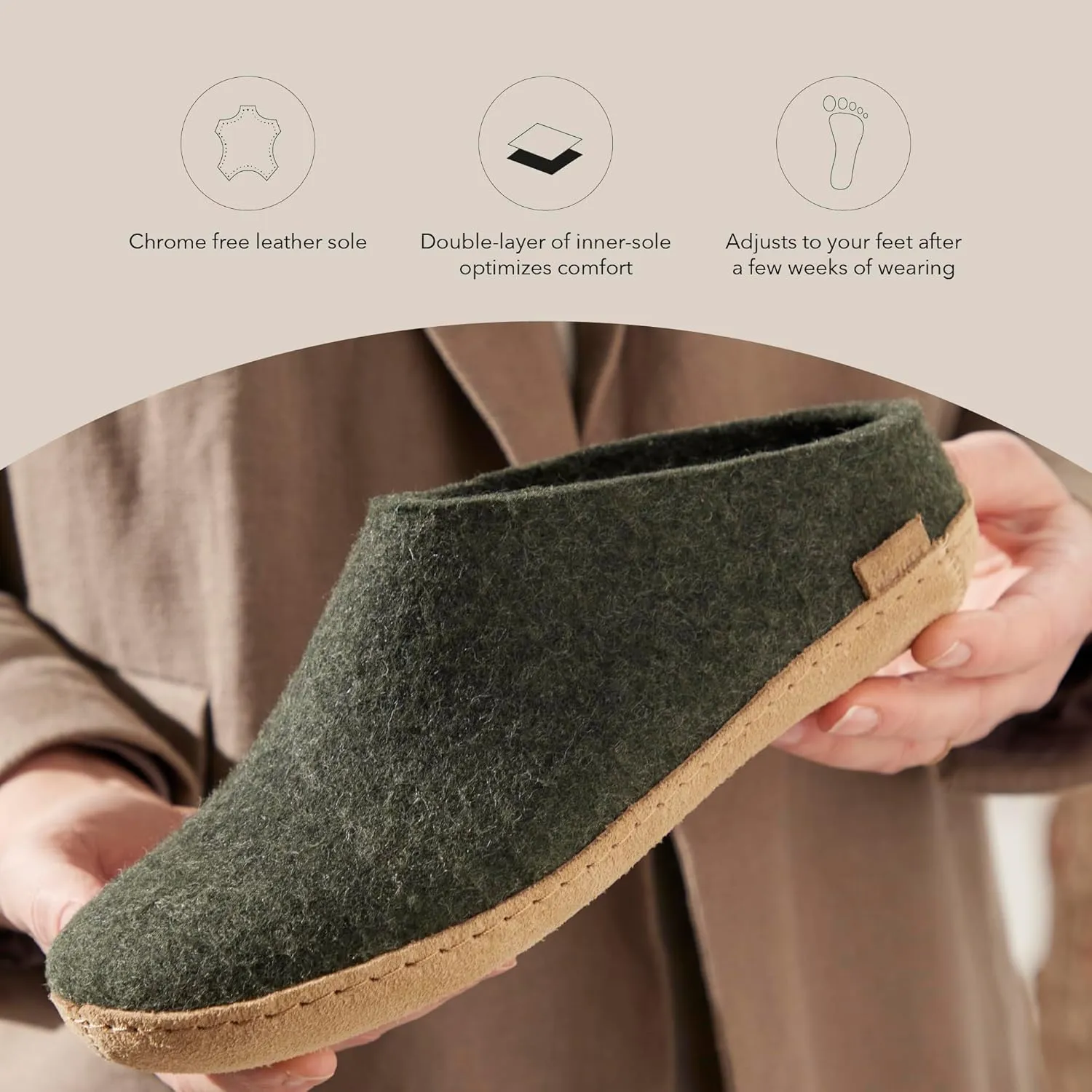 Glerups 100% high quality wool mix Slipper with leather sole - Unisex Slip-on