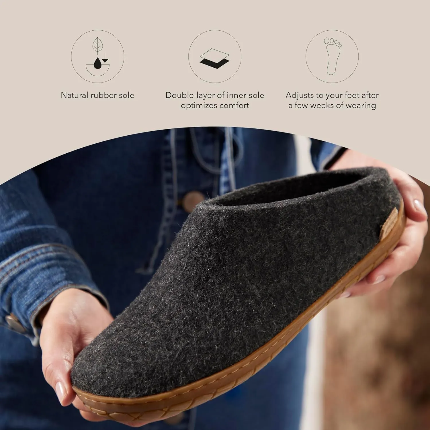 Glerups 100% high quality wool mix Slipper with rubber sole - Unisex Slip-on