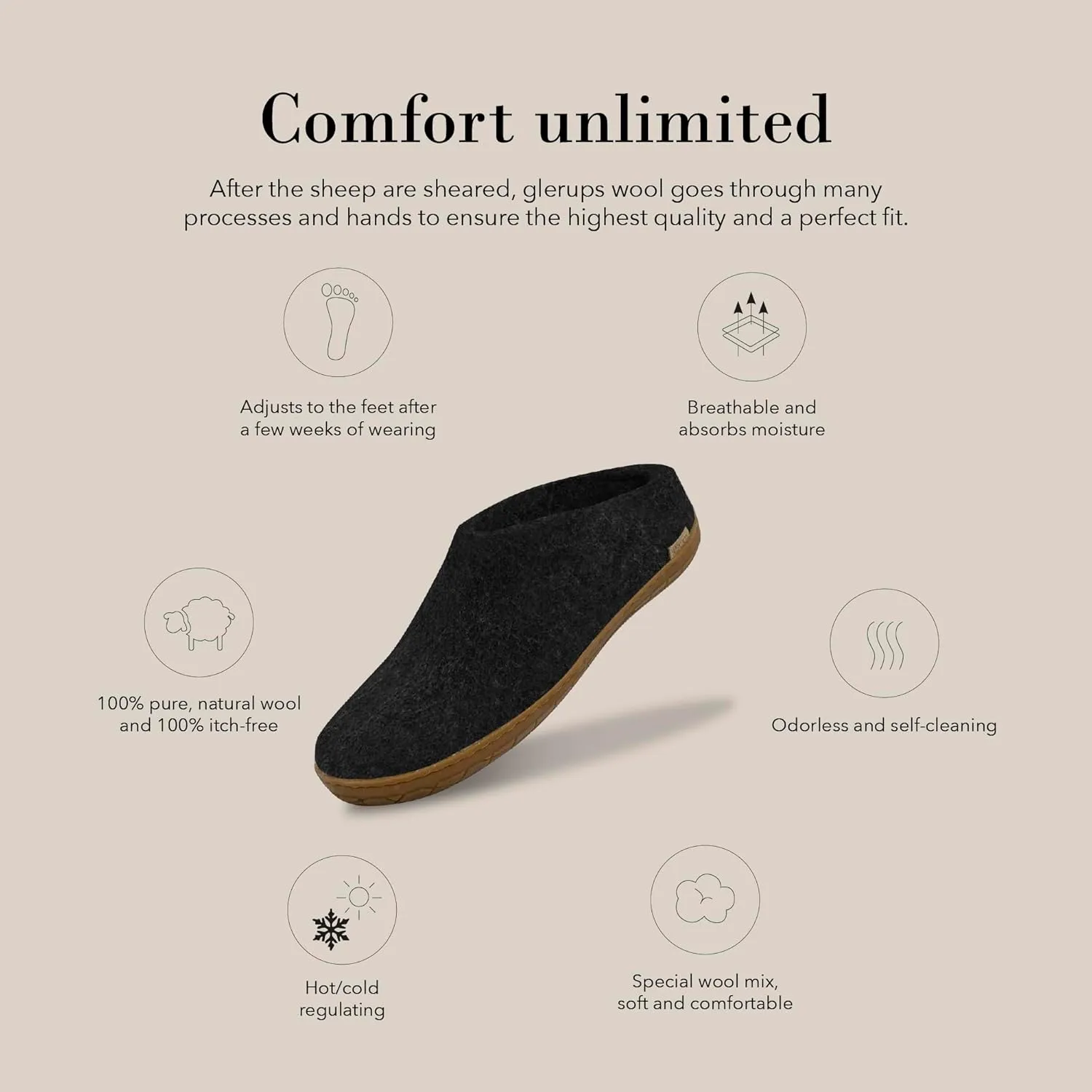 Glerups 100% high quality wool mix Slipper with rubber sole - Unisex Slip-on