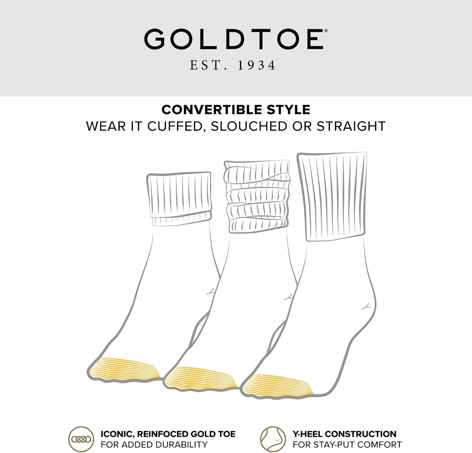 GOLDTOE Women's Bermuda Turn Cuff Socks, 3-Pairs