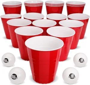 GoPong Giant Yard Pong Drinking Game for Adults – Indoor/Outdoor Lawn, Beach, and Tailgating Beer Pong Party Game – 24 Heavy Duty Giant Cups with 4 Balls