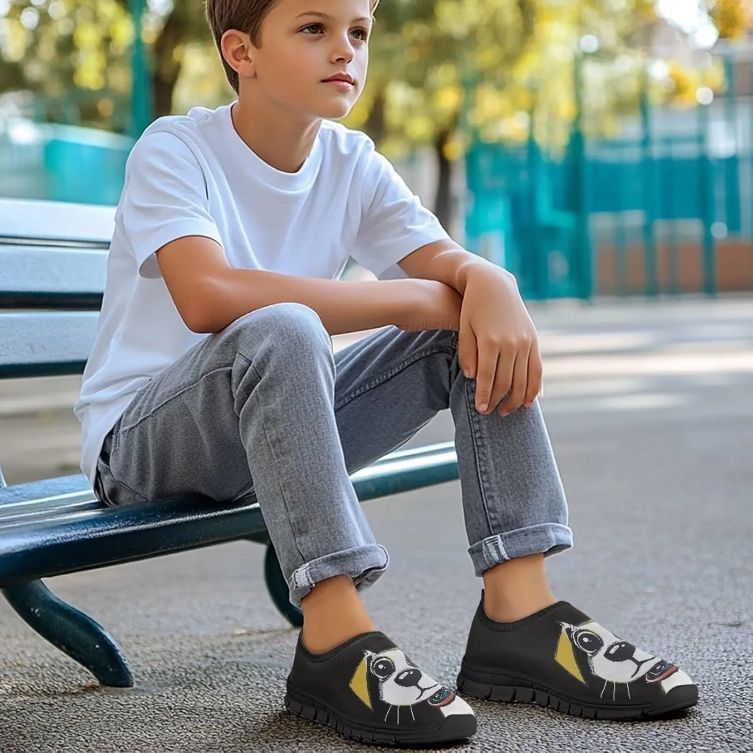 GOSTONG Boys Slip On Loafers Kids Low Top Non Slip Casual Fashion Shoe Outdoor Soft Sports Walking Hiking Shoes Black Sole Size 11-15