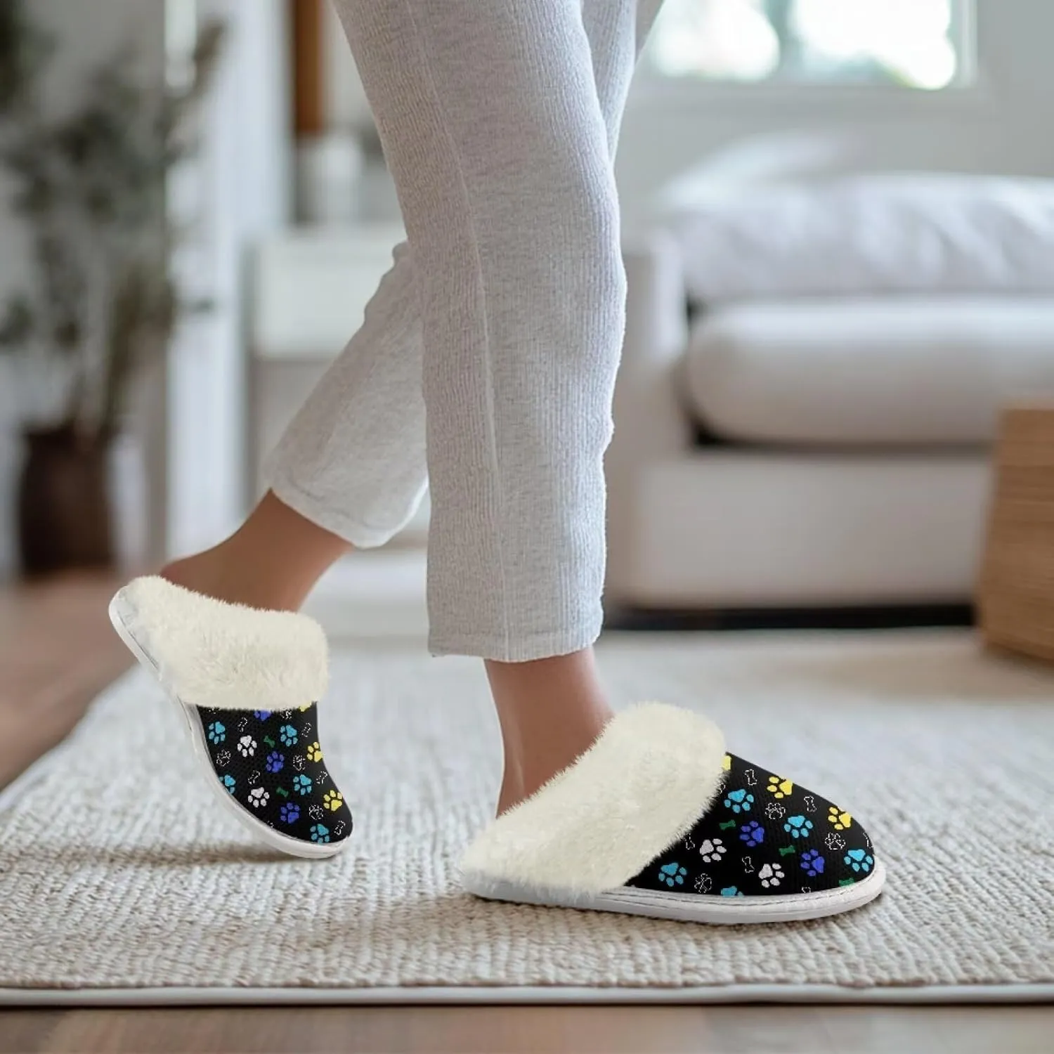 GOSTONG Women's House Slippers Slip on Fuzzy Slippers with Faux Furry Lining Non Slip Indoor Outdoor Warm Fluffy Slippers Size 5-13