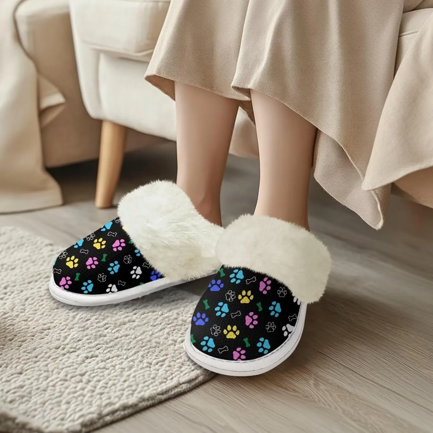 GOSTONG Women's House Slippers Slip on Fuzzy Slippers with Faux Furry Lining Non Slip Indoor Outdoor Warm Fluffy Slippers Size 5-13