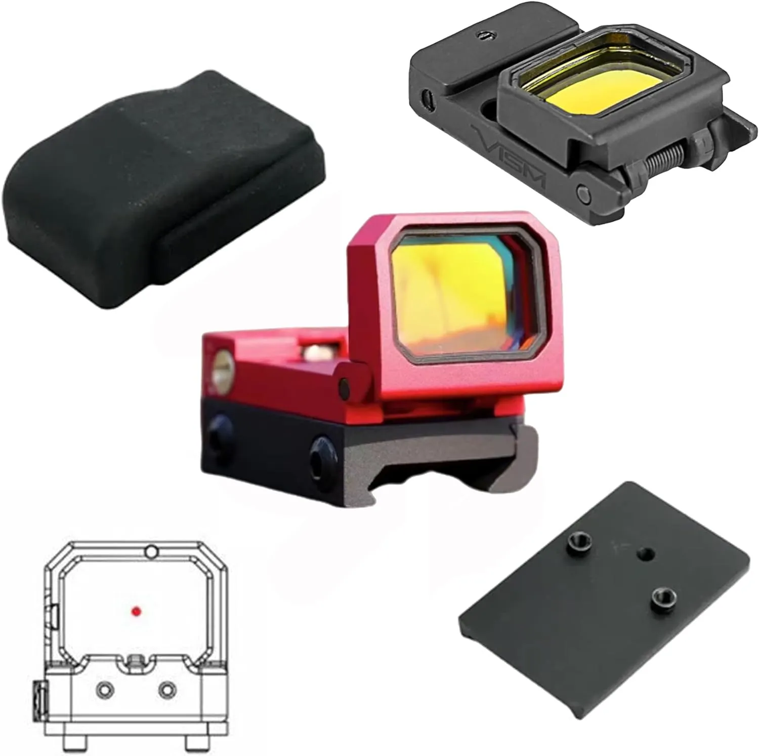 GOTICAL CNC-Machined Fiber Optic Set Front & Rear Handgun Sights for Glock Pistols Standard Models