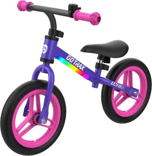 Gotrax KS12 Balance Bike for 2-5, 12" Toddlers Push Bike with LED Light, Adjustable Soft Seat & Handlebar, Flat-Free Tires & Easy Assembly Kids Bicycle, Lightweight & No Pedal, Gift for Boys Girls
