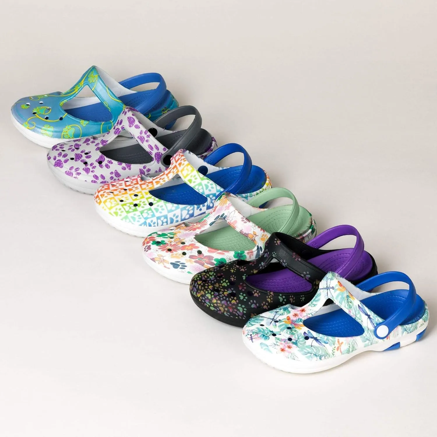 GreaterGood Multicolored Mary Jane Clogs Lightweight EVA Slip On Shoes Moveable Strap Quick Dry Garden Water Resistant Gifts for Women