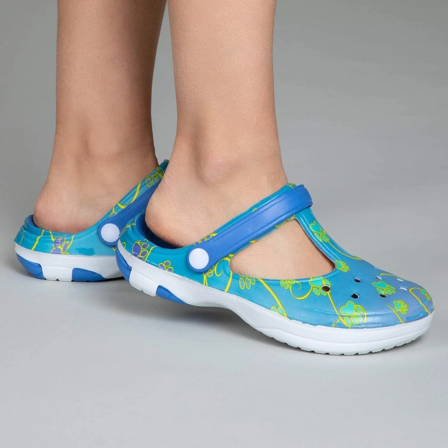 GreaterGood Multicolored Mary Jane Clogs Lightweight EVA Slip On Shoes Moveable Strap Quick Dry Garden Water Resistant Gifts for Women