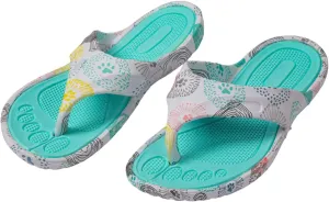 GreaterGood Walking Paws Flip Flops Colorful Lightweight Durable Cushioned Contoured Non Slip Textured Footbed Comfortable Beach Sandals for Women