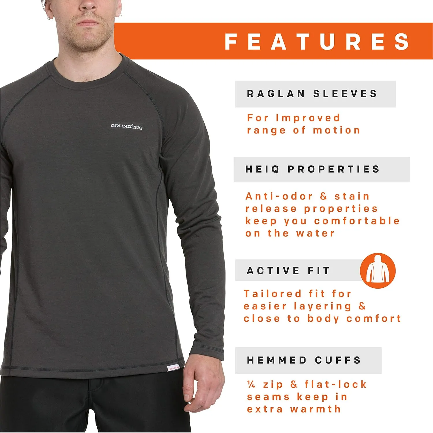 Grundens Men’s Grundies Lightweight Crew Top | Base Layer, Anti-Odor
