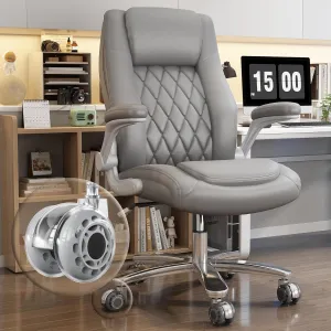 GYI High Back Executive Office Chair, Big and Tall Office Desk Chair 400LBS with Lumbar Support, Flip-up Armrests, Rubber Wheels, Grey