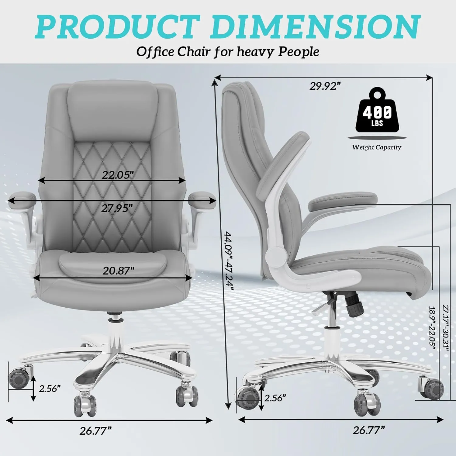 GYI High Back Executive Office Chair, Big and Tall Office Desk Chair 400LBS with Lumbar Support, Flip-up Armrests, Rubber Wheels, Grey