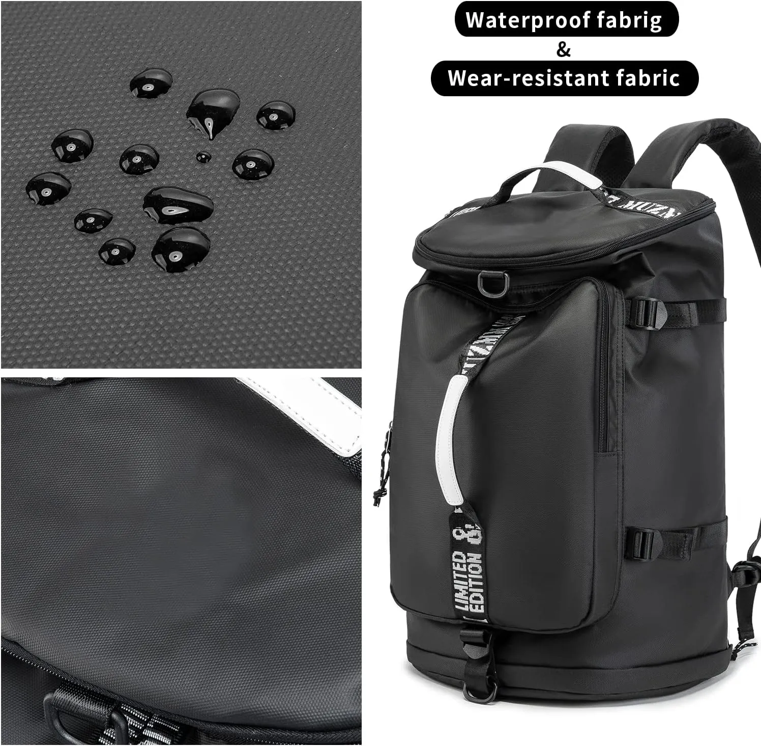 Gym Duffle Bag Waterproof black Laptop Backpack Suitable for Hiking, Fishing, Travel 40L Large Capacity Trendy Cool Lightweight Backpack for Men and Women (Black)…