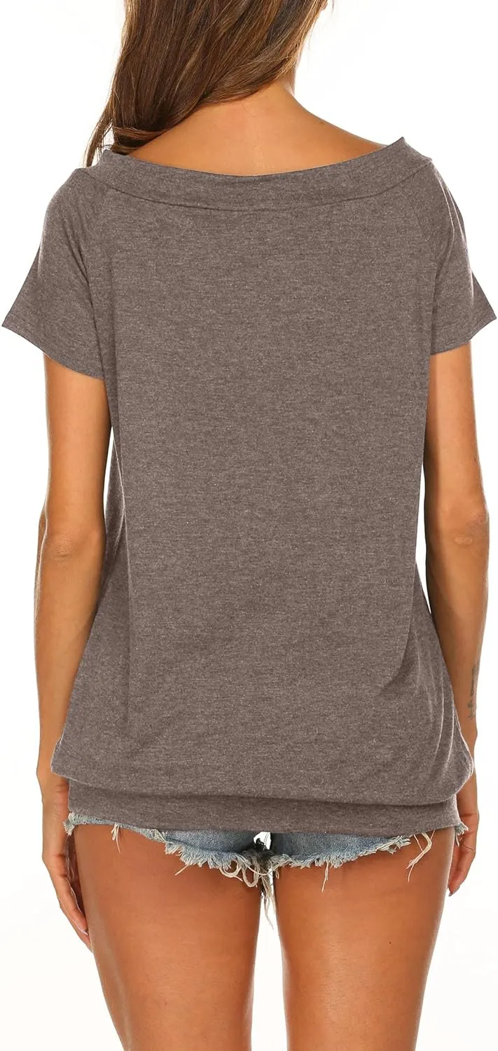 Halife Women's Off The Shoulder Tops Summer Casual Short Sleeve T Shirts