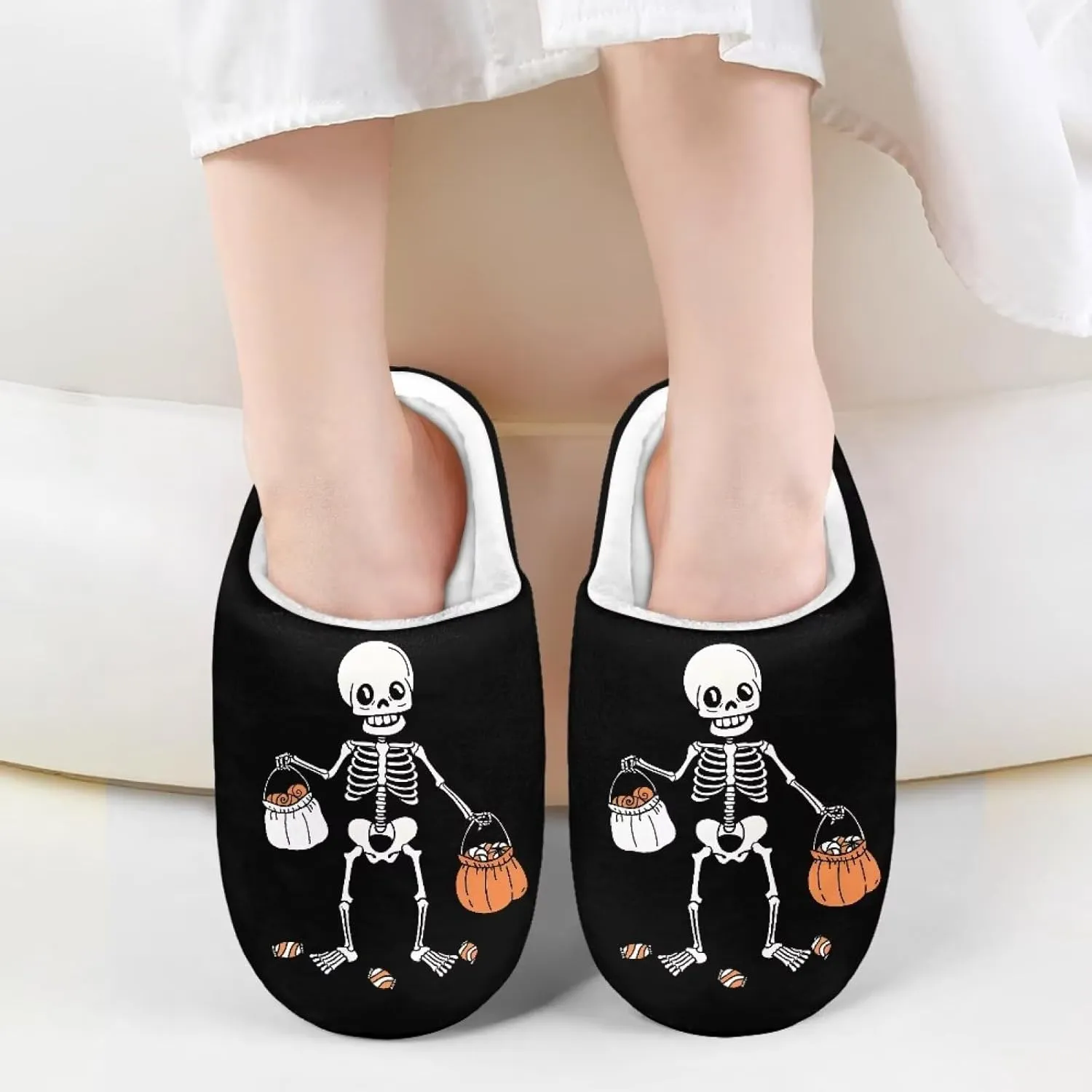 Halloween Plush Slippers for Kid Soft Slippers Floral Fluffy Fuzzy Slip-On Anti-Skid Outdoor Home Slipper for Kids