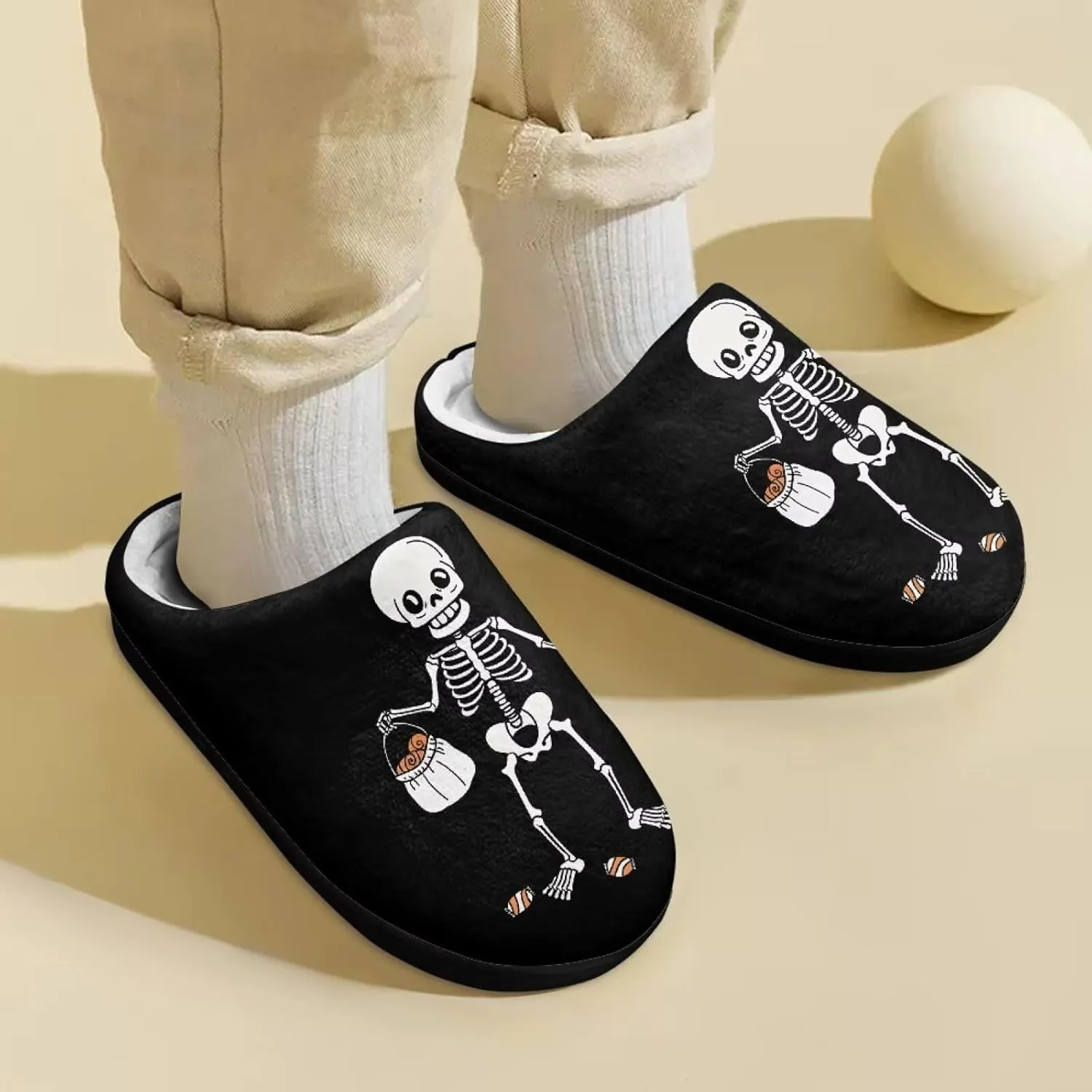 Halloween Plush Slippers for Kid Soft Slippers Floral Fluffy Fuzzy Slip-On Anti-Skid Outdoor Home Slipper for Kids