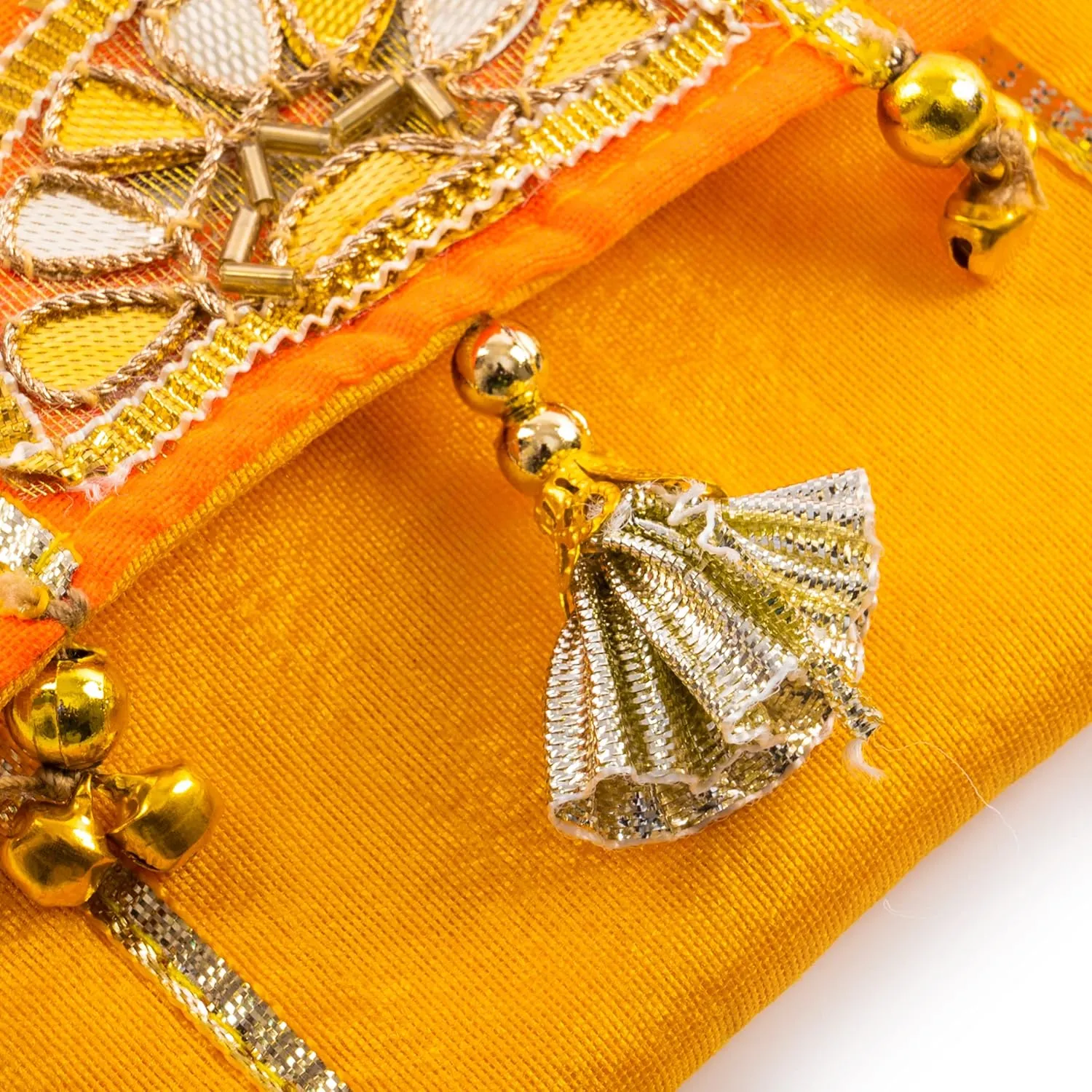 Handmade Gota Pati work Purse Wallet Batawa Clutch Hand Stitched Traditional Ethnic Golden Work Wedding Envelope for Girls Women for Party Wedding Special Occasion and Gifting (Yellow - 4.5"x4")
