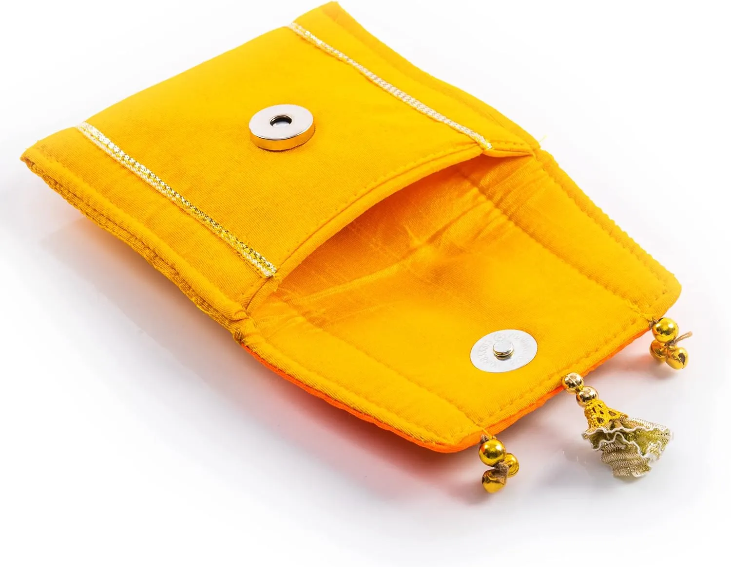 Handmade Gota Pati work Purse Wallet Batawa Clutch Hand Stitched Traditional Ethnic Golden Work Wedding Envelope for Girls Women for Party Wedding Special Occasion and Gifting (Yellow - 4.5"x4")