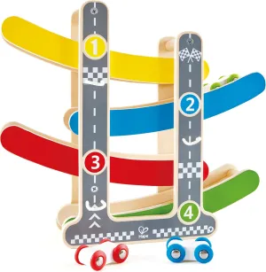 Hape Oddler Toys for 1 2 Year Old Boy & Girl Gifts Wooden Race Track Car Ramp Racer with 4 Mini Cars