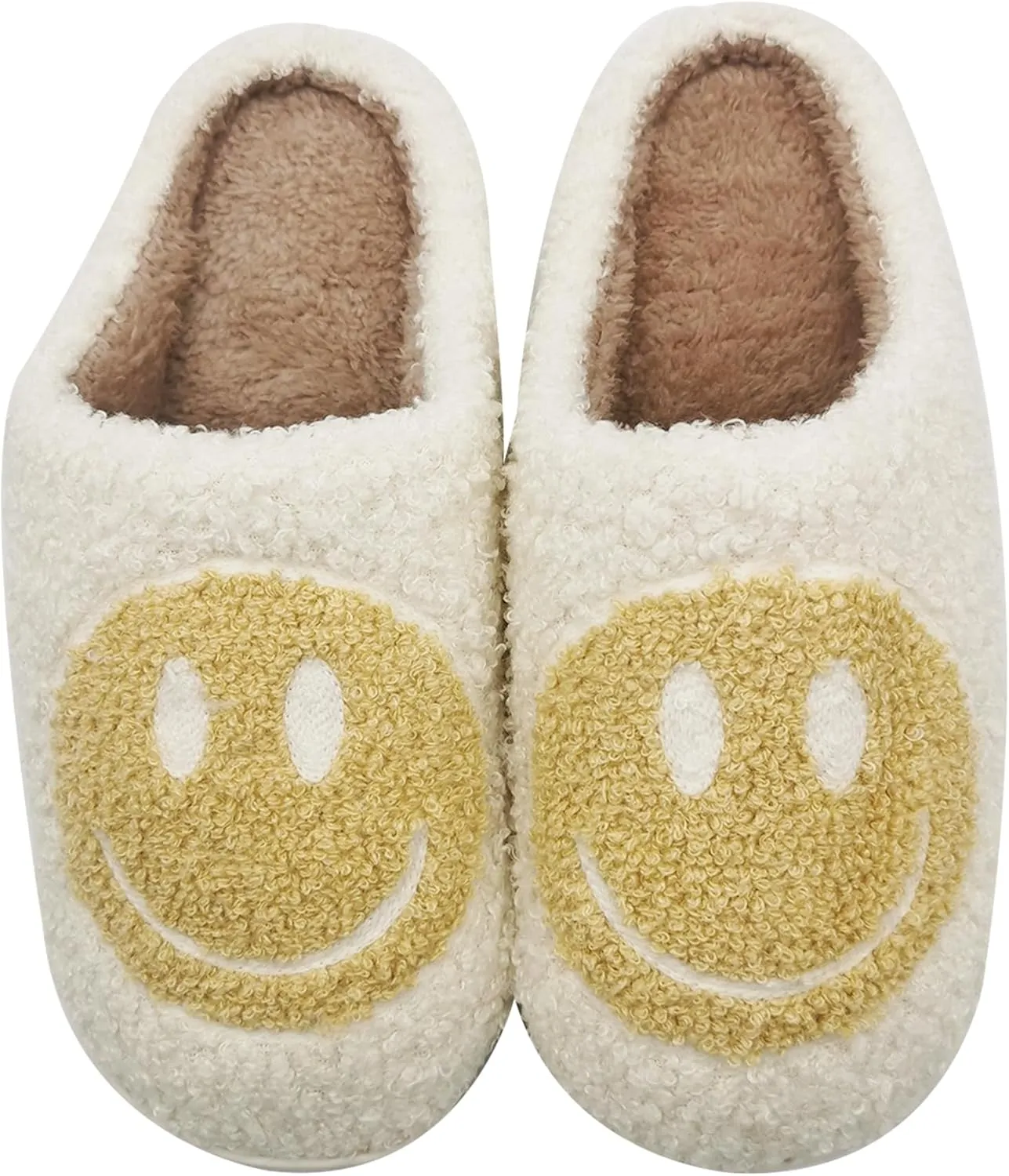 Happy Face Slippers Retro Cozy Comfy Plush Warm Slip-on Slippers Winter Soft Fuzzy Indoor House Shoes with Memory Foam for Men Women…