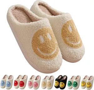 Happy Face Slippers Retro Cozy Comfy Plush Warm Slip-on Slippers Winter Soft Fuzzy Indoor House Shoes with Memory Foam for Men Women…