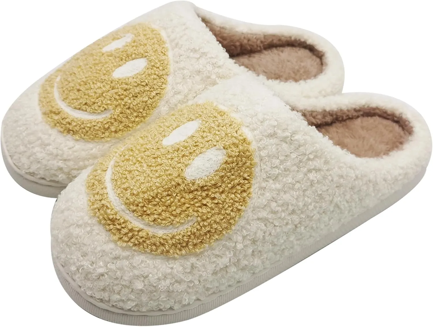 Happy Face Slippers Retro Cozy Comfy Plush Warm Slip-on Slippers Winter Soft Fuzzy Indoor House Shoes with Memory Foam for Men Women…