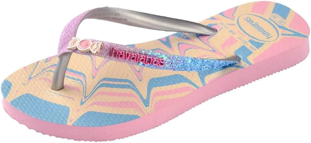 Havaianas Kids Slim Glitter Flip Flops - Kids' Summer Sandals for Girls - Buttercream, 3Y Big Kid