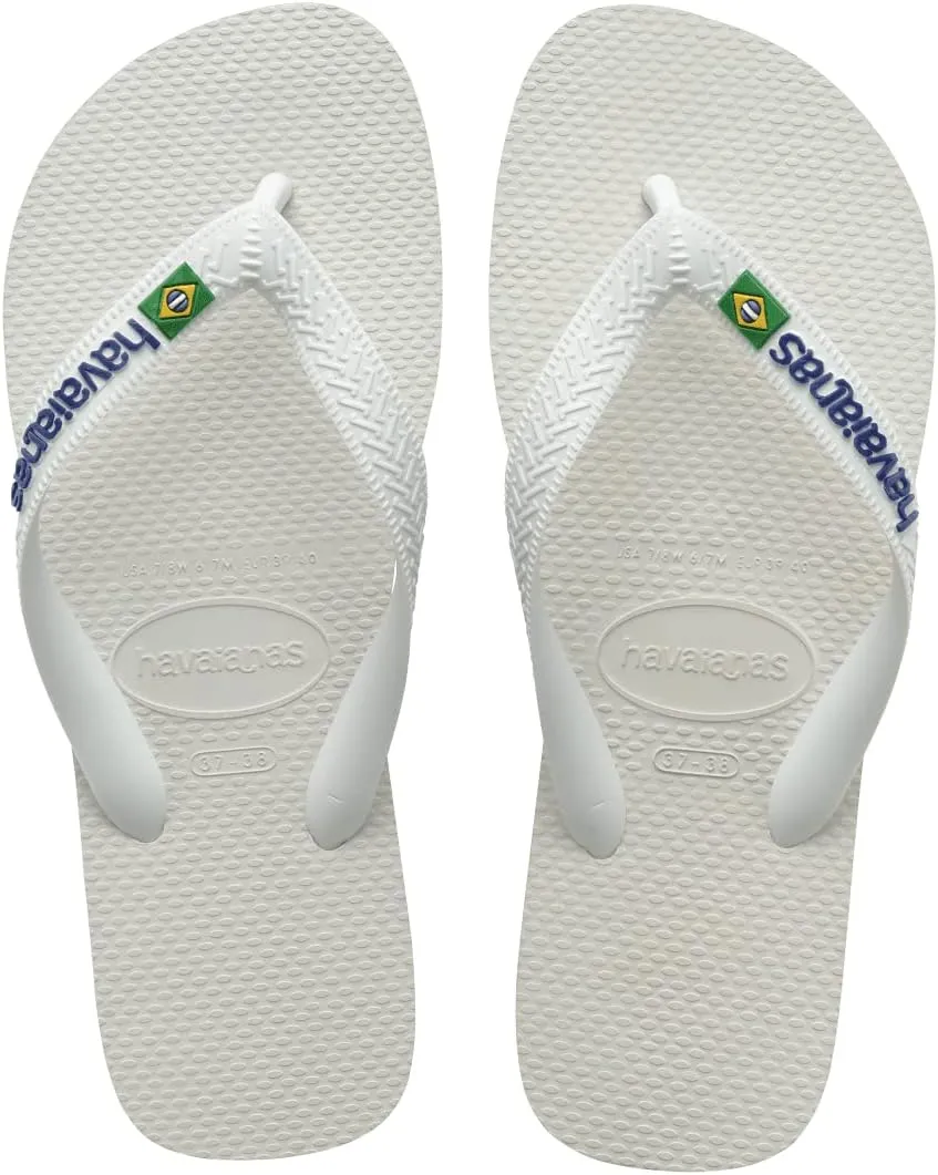 havaianas Women's Brazil Logo Flip flops - Spring and Summer Sandals for Women - White, 11/12W - 9/10M