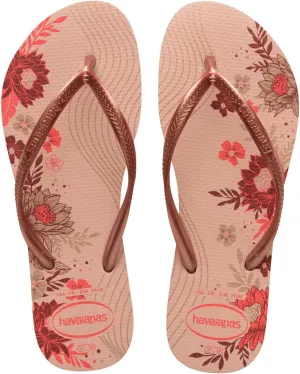 havaianas Women's Slim Organic Flip Flops - Spring and Summer Pool Sandals for Women - Ballet Rose/Golden, 7/8