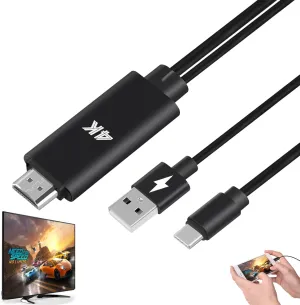 HDMI Adapter MHL Converter Cable 4K HD Video Digital HDTV Cord w/Charging for iPhone 15 Pro Max Plus Galaxy S23 S22 Ultra S21 S20 S10 Samsung Note 20 USB Type C Android Phones to Projector Monitor TV