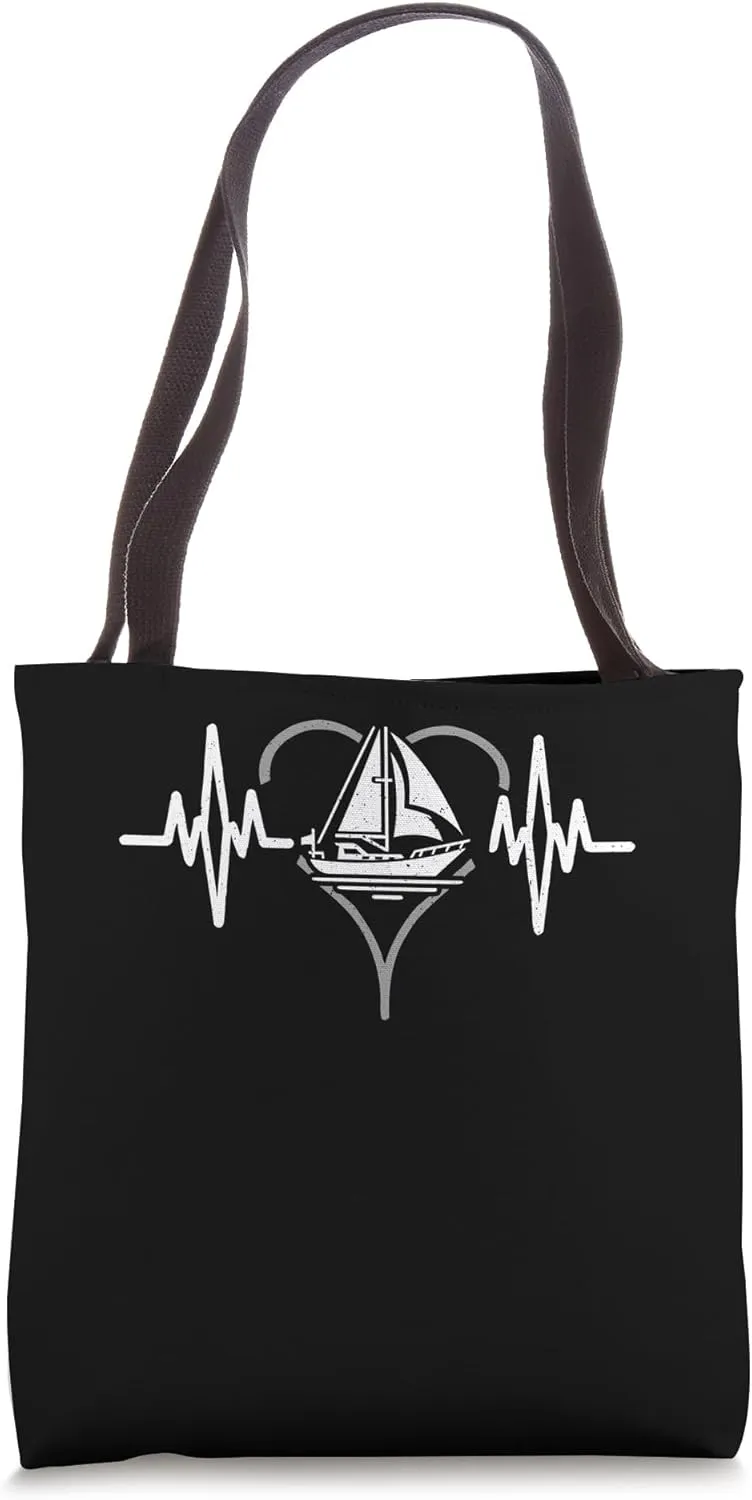 Heartbeat Sailing Boat Heartline Pulse Skipper Sailor Sail Tote Bag