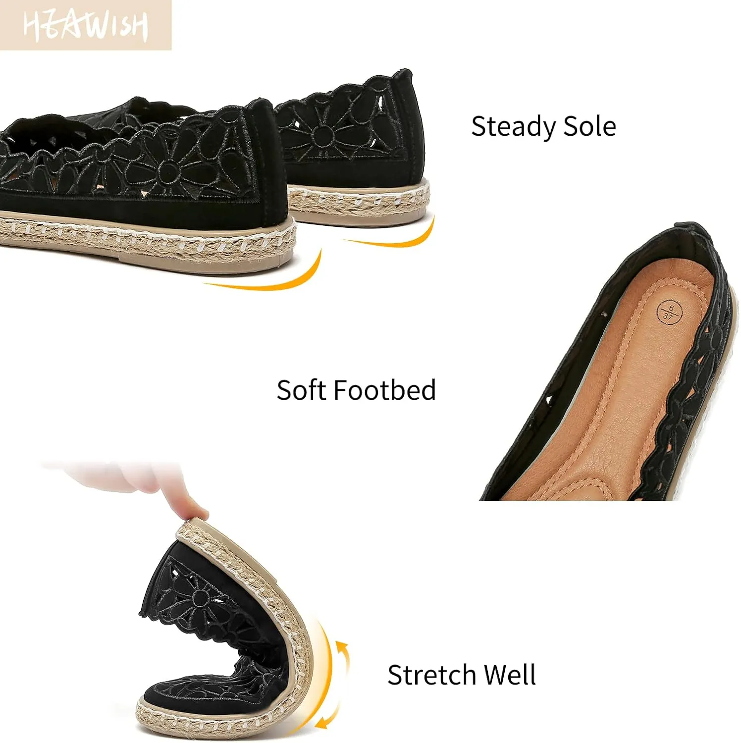 HEAWISH Women’s Ballet Flat Daisy Round Toe Dress Shoes Casual Slip On Rope Loafer