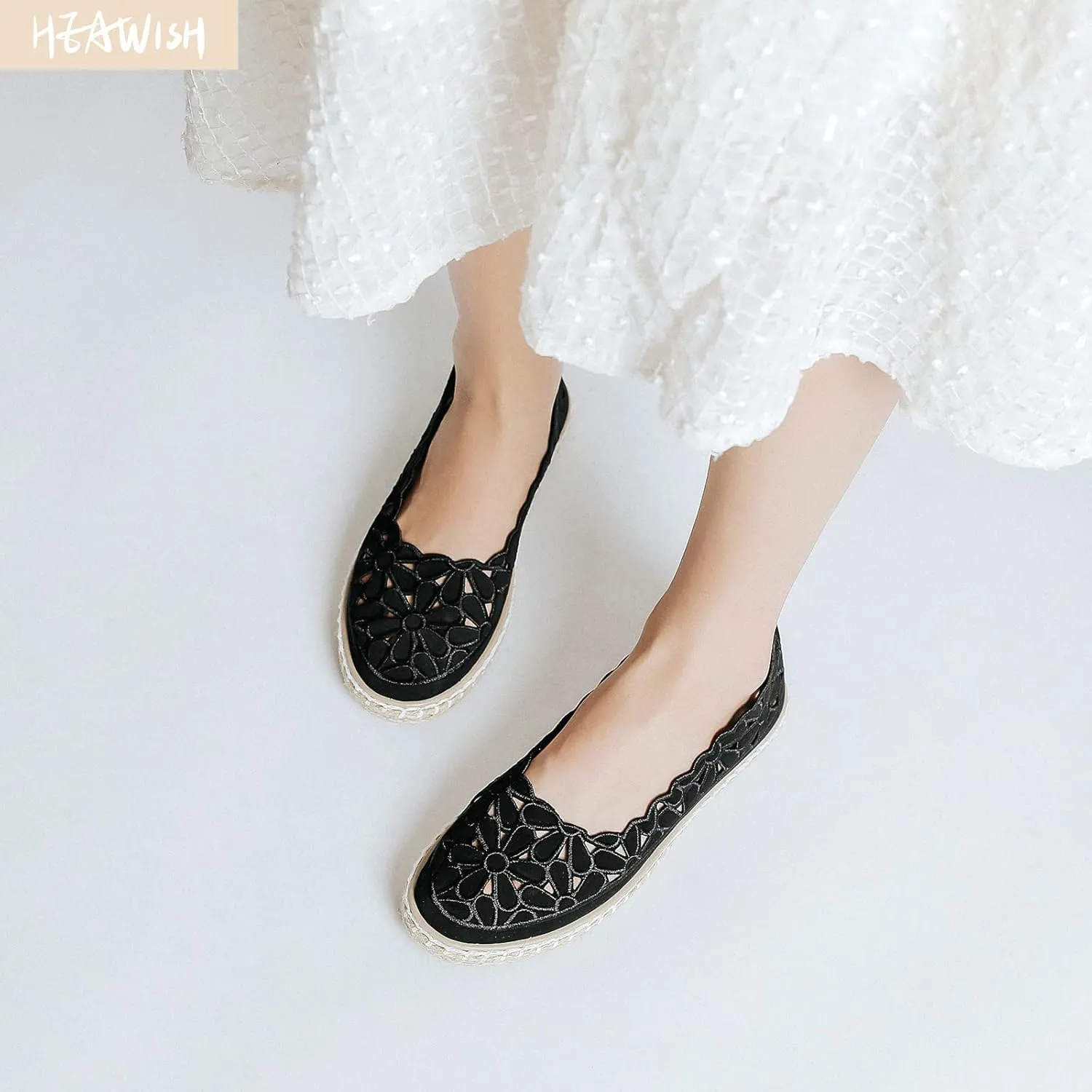 HEAWISH Women’s Ballet Flat Daisy Round Toe Dress Shoes Casual Slip On Rope Loafer