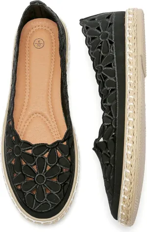 HEAWISH Women’s Ballet Flat Daisy Round Toe Dress Shoes Casual Slip On Rope Loafer