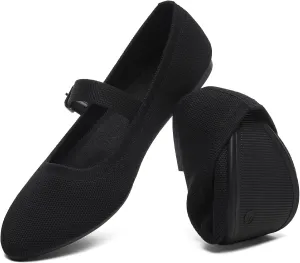 HEAWISH Women's Ballet Flat Shoes Mary Jane Pointed Toe Mesh Flats,Comfortable Slip on Ladies Shoe with Adjustable Strap,Casual Office Dress Flats for Work