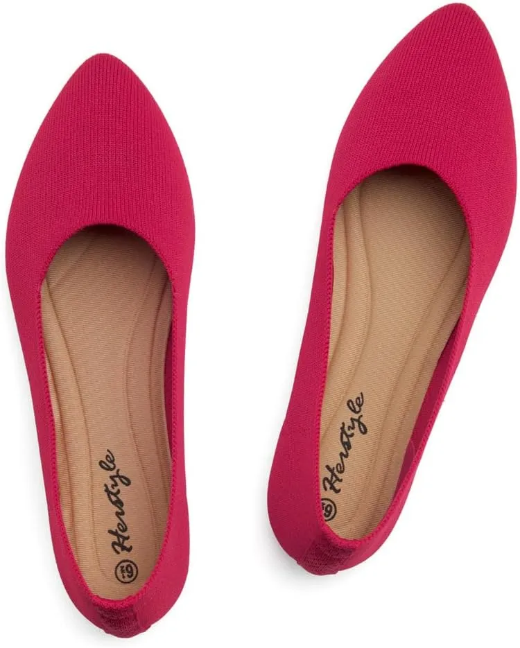 Herstyle Women's Flats – Dressy Pointed Toe Knit Ballet Flat Shoes with Memory Foam | Slip-On, Foldable & Comfortable for Work, Office, Party & Travel (2025 Trend)