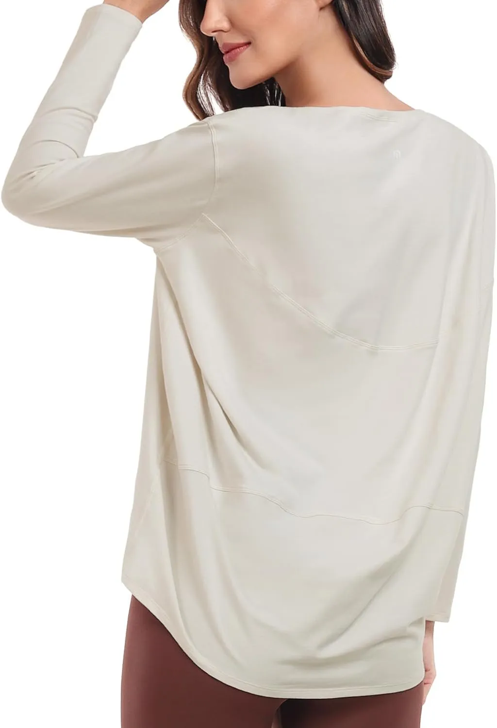 HeyNuts Women's Pima Cotton Long Sleeve Workout Shirts Boat Neck Athletic Loose Fit Soft Tops Fall Casual Shirts