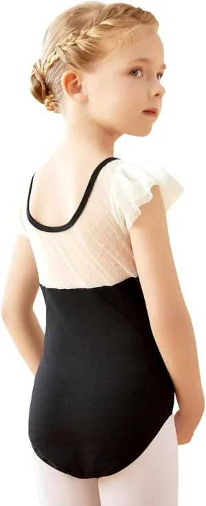 HiDance Girls' Ballet Leotards, Ruffle Sleeve Gymnastics Leotards, Soft Mesh Spliced Dance Outfit