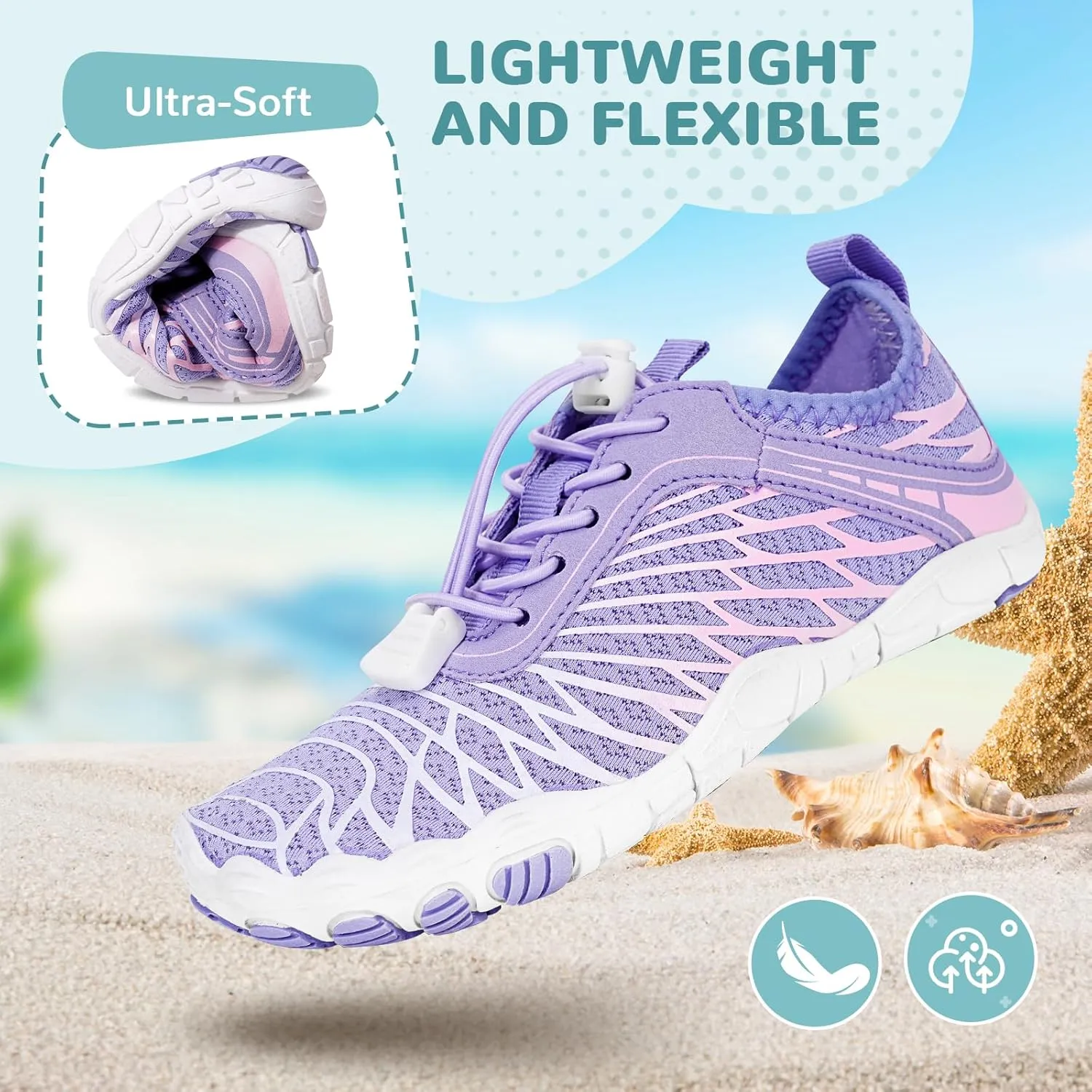 HiGropcore Water Shoes for Kids - Girls Boys Barefoot Shoes with Wide Toe Box - Quick Dry, Lightweight, Non Slip Kids Athletic Aqua Socks for Swim Beach Pool