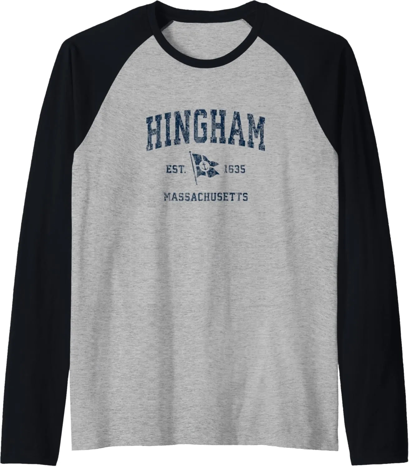 Hilton Head Island SC Vintage Sports Navy Boat Anchor Flag Raglan Baseball Tee