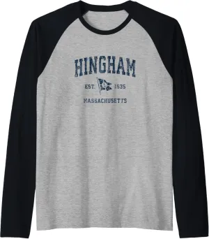 Hilton Head Island SC Vintage Sports Navy Boat Anchor Flag Raglan Baseball Tee