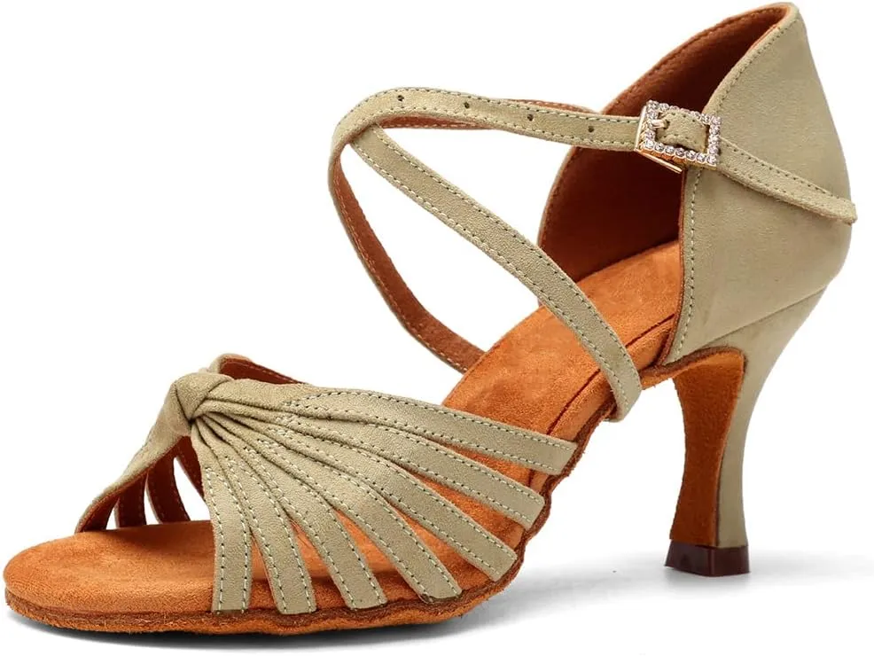 HIPPOSEUS Women's Latin Dance Shoes Ballroom Salsa Practice Dancing Shoes 3inch Heel Suede Sole