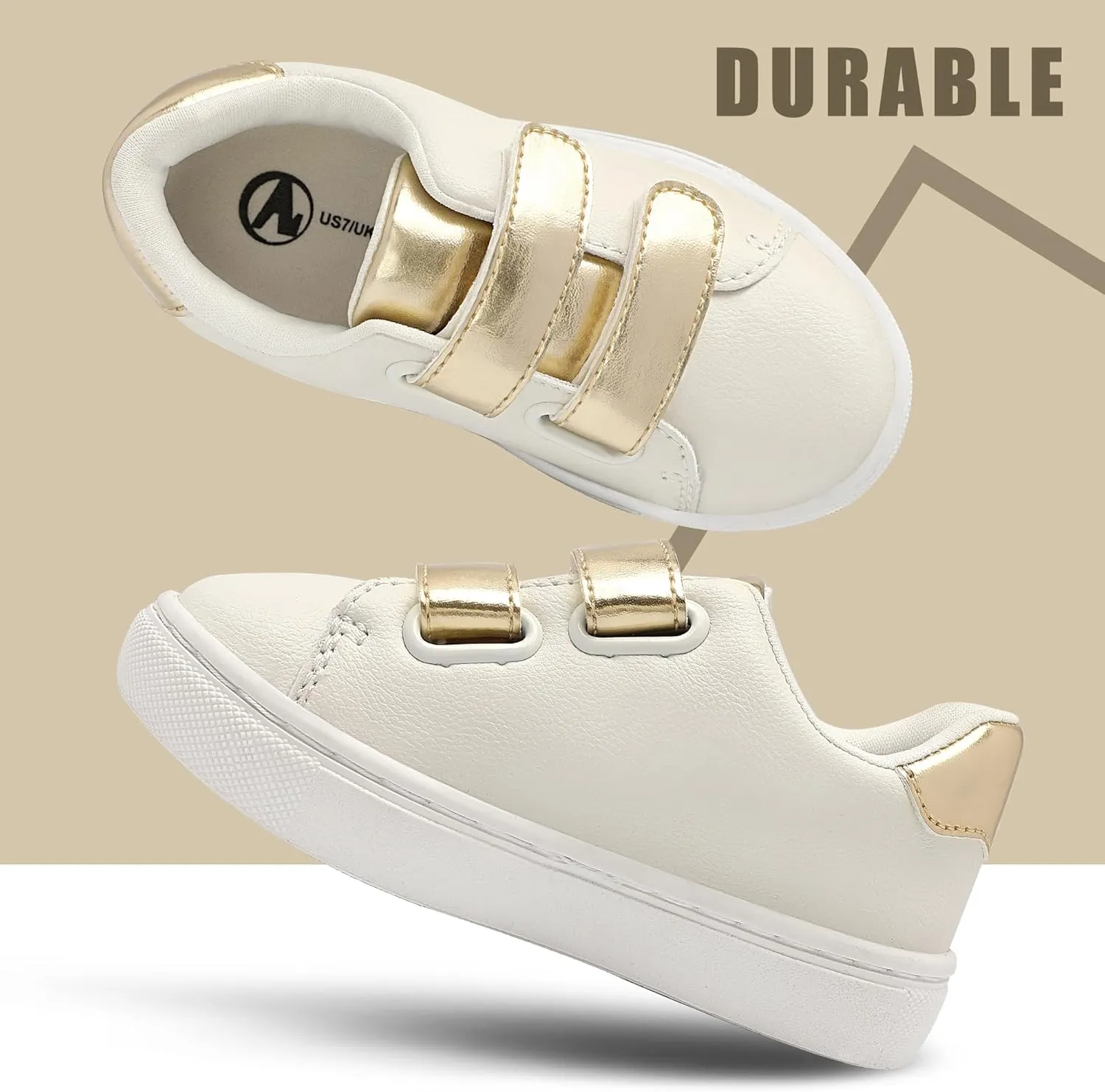 HOMEHOT Unisex-Child Sneaker Grils Boys Golden Hook and Loops Walking Shoes