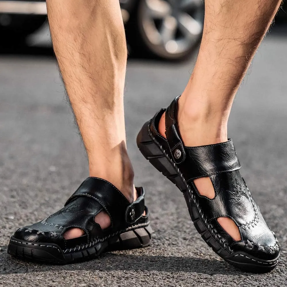Honeystore Men's Hollow Slip-on Sandals Leather Plus Size Shoes Casual