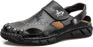 Honeystore Men's Hollow Slip-on Sandals Leather Plus Size Shoes Casual