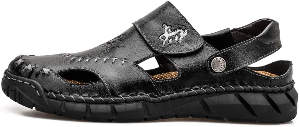 Honeystore Men's Hollow Slip-on Sandals Leather Plus Size Shoes Casual