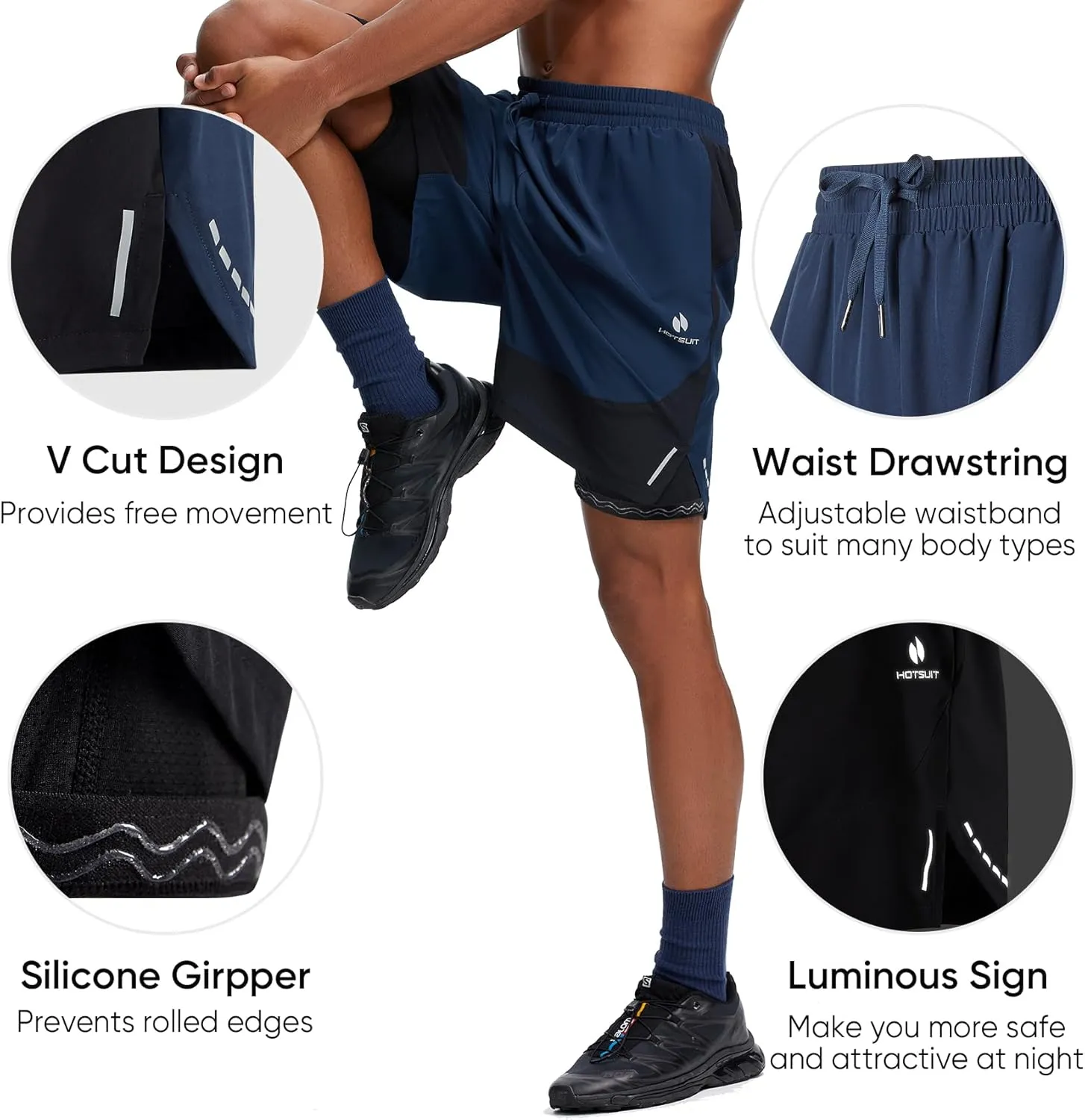 HOTSUIT Men's 2 in 1 Running Shorts 5"/ 7" Athletic Gym Workout Quick Dry with Compression Liner & Zipper Pockets