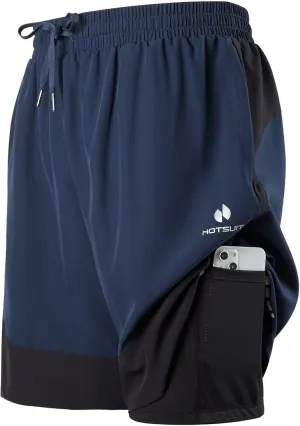 HOTSUIT Men's 2 in 1 Running Shorts 5"/ 7" Athletic Gym Workout Quick Dry with Compression Liner & Zipper Pockets