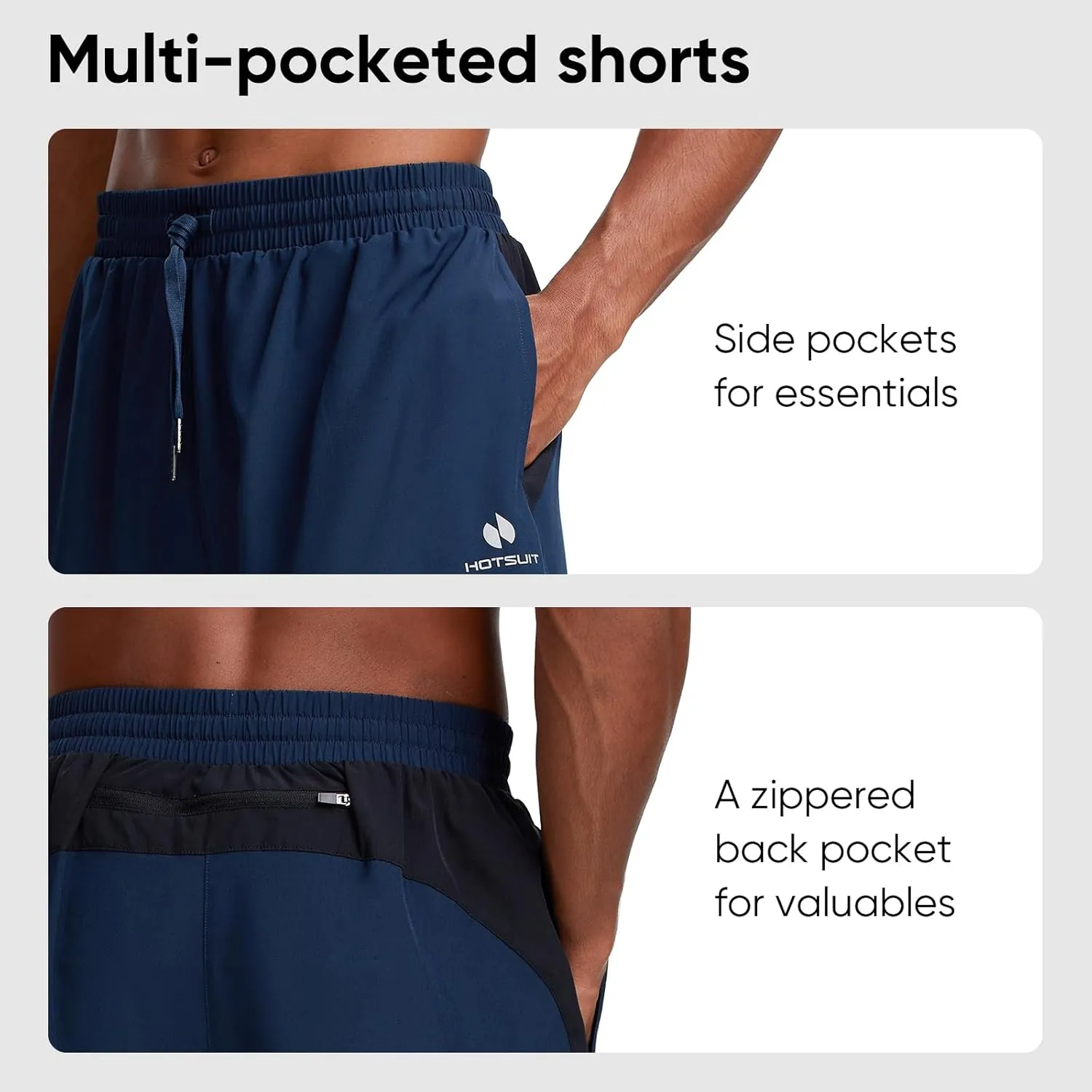 HOTSUIT Men's 2 in 1 Running Shorts 5"/ 7" Athletic Gym Workout Quick Dry with Compression Liner & Zipper Pockets