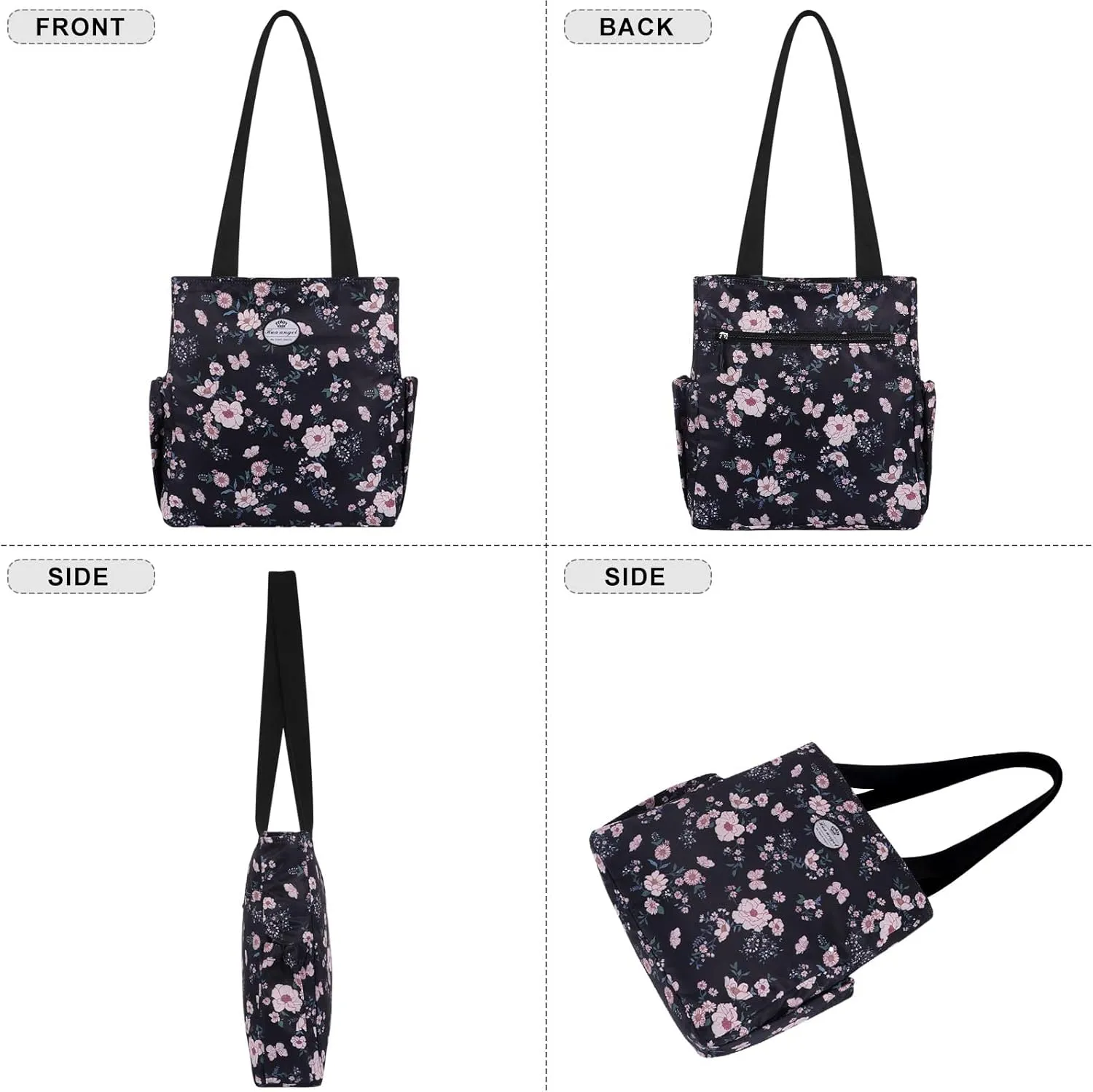 HUA ANGEL Floral Tote Bag - Casual Shoulder Bag Daily Tote Bag with Zipper Gym Travel Shopping Work Handbag for Women